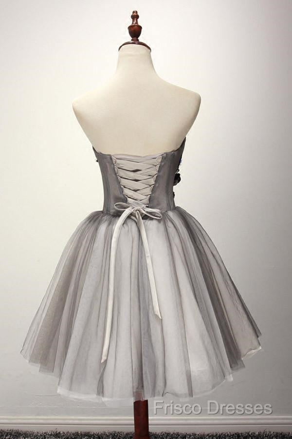 Tulle Gray Short Formal Prom Dress Homecoming Dress Coktail Dress Secondary image