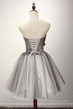 Tulle Gray Short Formal Prom Dress Homecoming Dress Coktail Dress