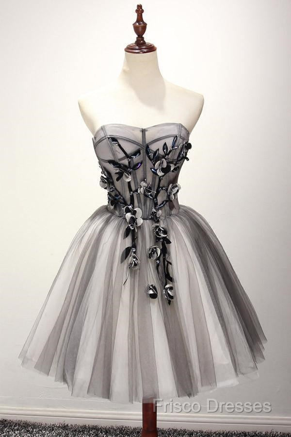 Tulle Gray Short Formal Prom Dress Homecoming Dress Coktail Dress