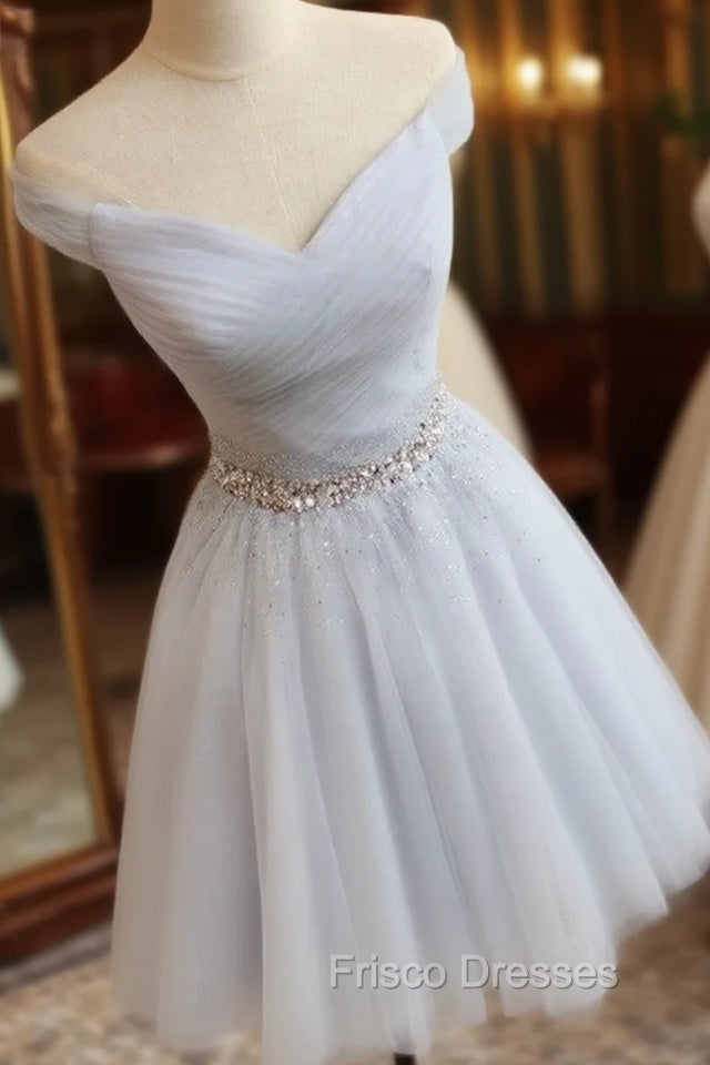 Tulle Homecoming Dress Off The Shoulder Beaded Sashes Main image
