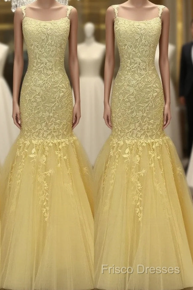 Tulle Lace Appliques Mermaid Formal Prom Dress Spaghetti Straps Main image