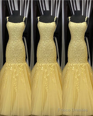 Tulle Lace Appliques Mermaid Prom Dresses Spaghetti Straps