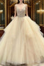 Tulle Lace Beading V-Neck Spaghetti Straps Sleeveless Floor-Length Ball Gown Formal Prom Dress Wedding Dress