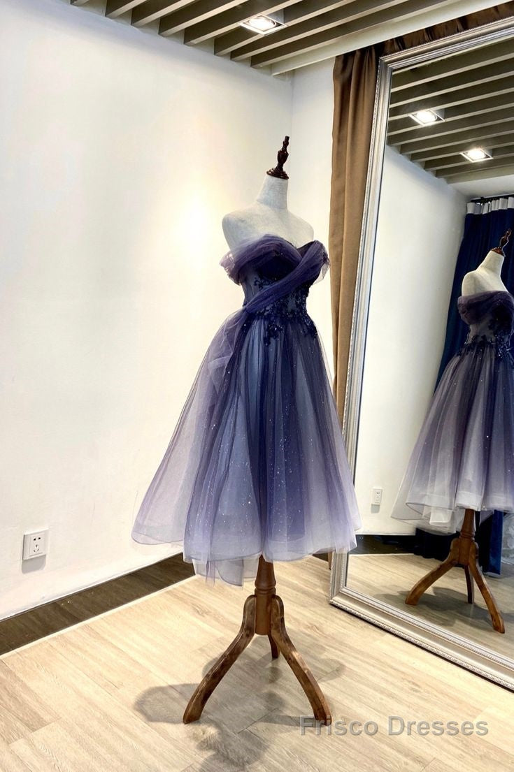 Tulle Lace Short Prom Dress, Off the Shoulder Evening Party Dress Main image
