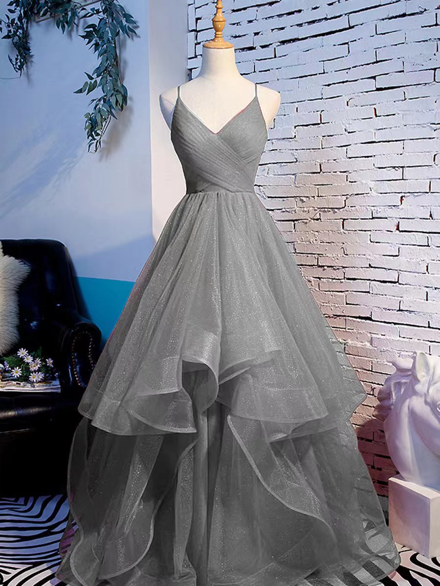 Tulle Layers Straps Long Party Dress Formal Dress, A-line Evening Prom Dress Secondary image