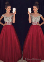 Tulle Long/Floor-Length A-Line/Princess Sleeveless Bateau Zipper Prom Dresses With Beaded