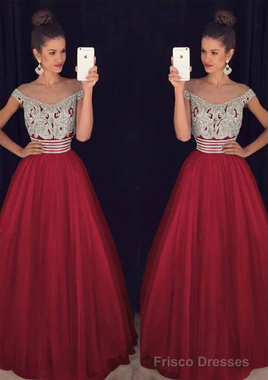 Tulle Long/Floor-Length A-Line/Princess Sleeveless Bateau Zipper Prom Dresses With Beaded