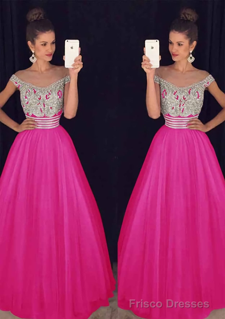 Tulle Long/Floor-Length A-Line/Princess Sleeveless Bateau Zipper Prom Dresses With Beaded