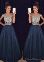 Tulle Long/Floor-Length A-Line/Princess Sleeveless Bateau Zipper Prom Dresses With Beaded
