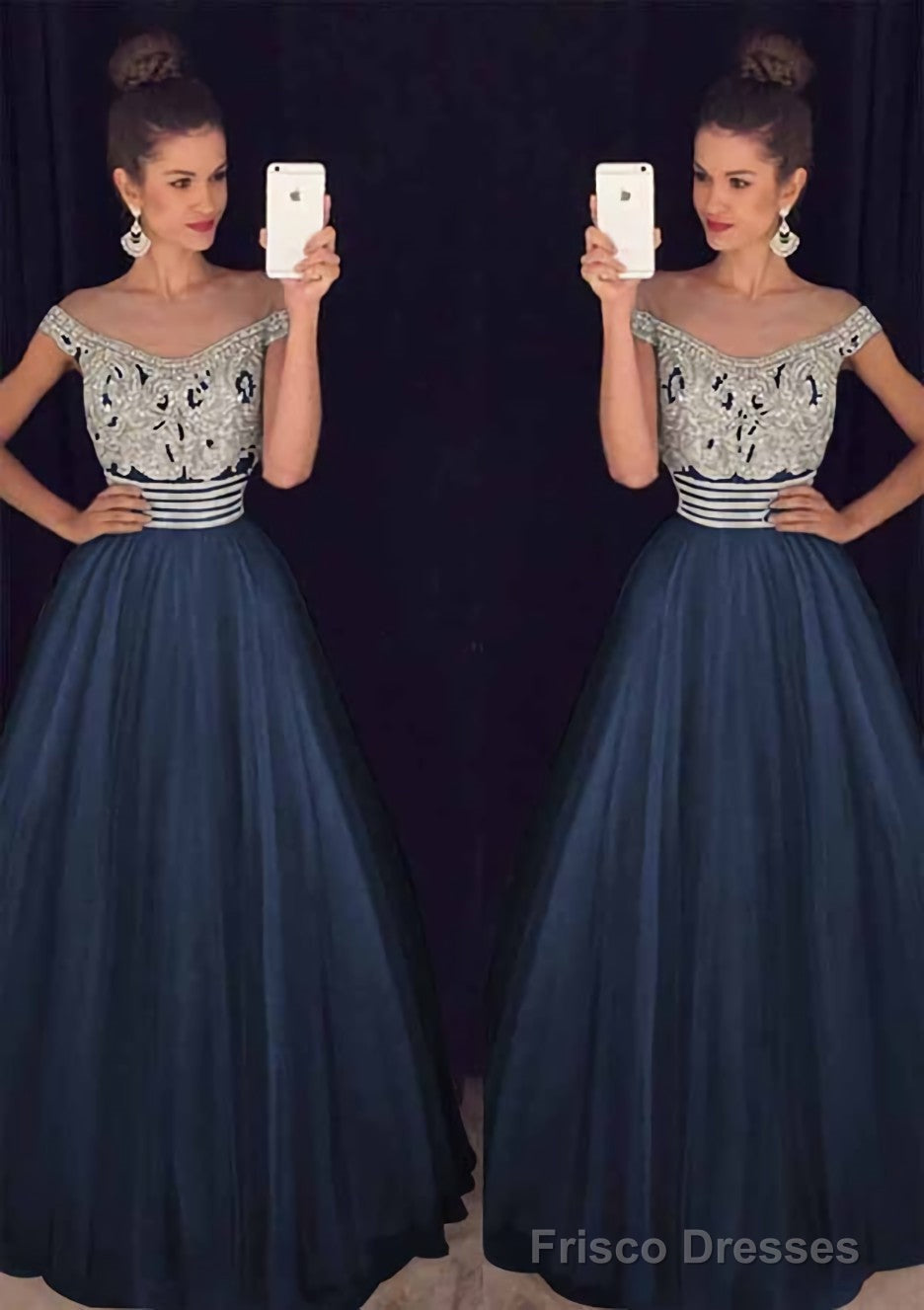 Tulle Long/Floor-Length A-Line/Princess Sleeveless Bateau Zipper Prom Dresses With Beaded