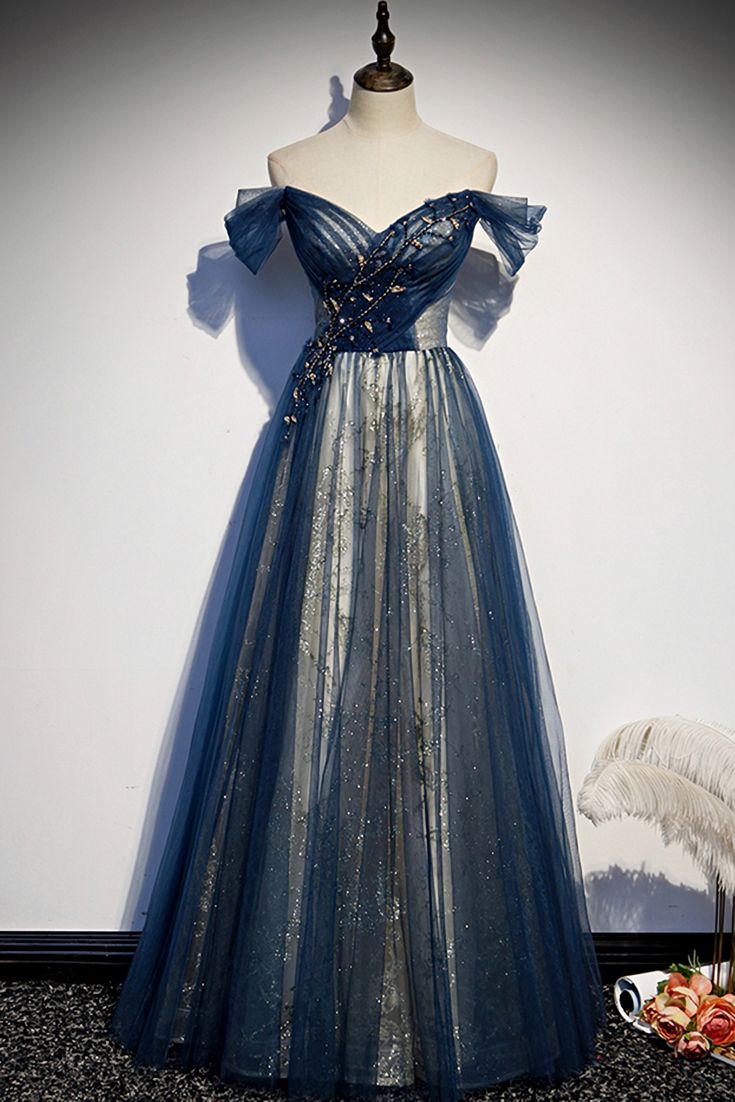 Tulle Long Off Shoulder Evening Dresses