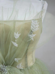 Tulle Long Prom Dress A-Line Green Long Evening Dress