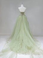 Tulle Long Formal Prom Dress A-Line Green Long Formal Dress