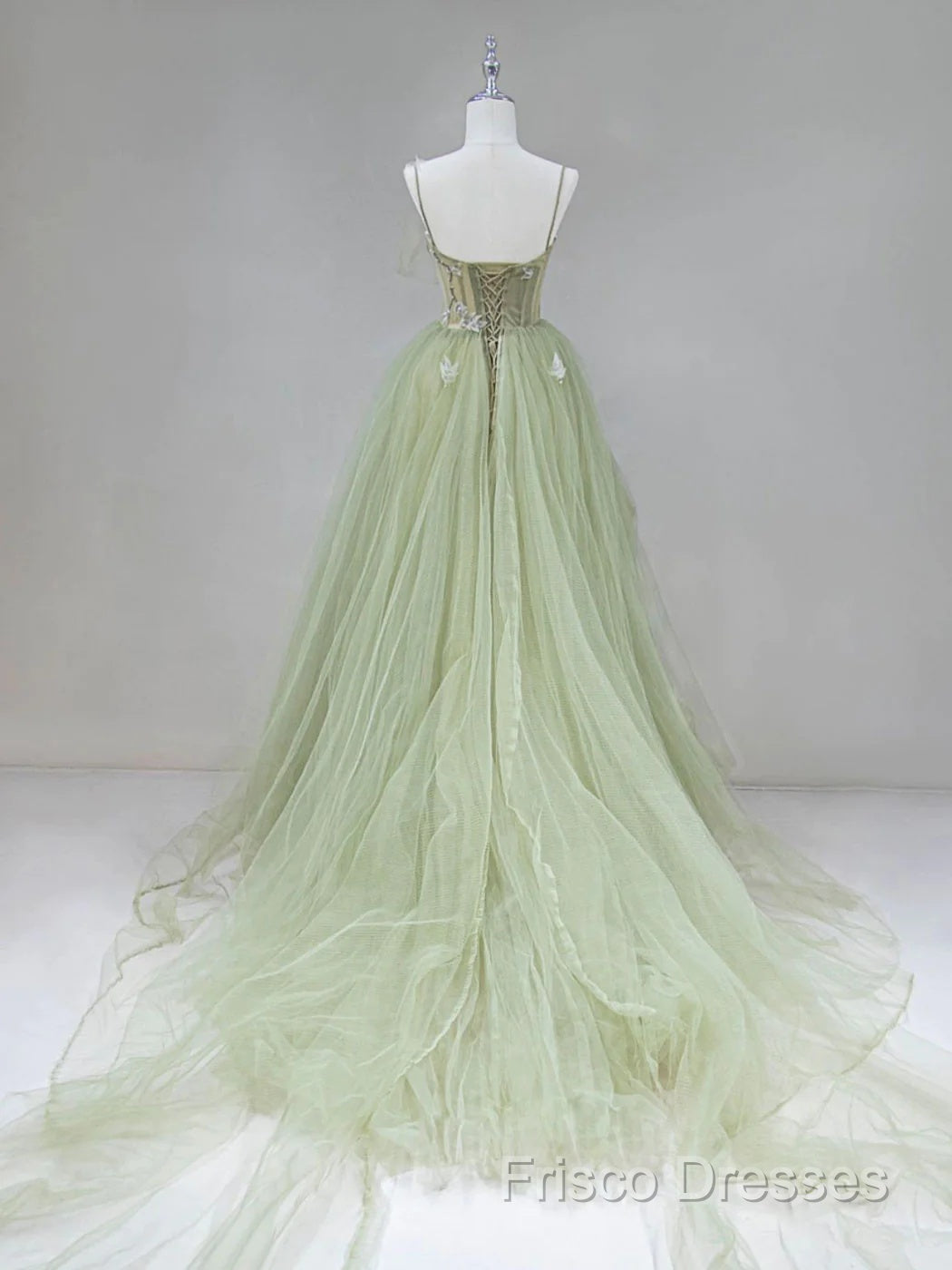 Tulle Long Formal Prom Dress A-Line Green Long Formal Dress