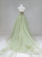 Tulle Long Prom Dress A-Line Green Long Evening Dress