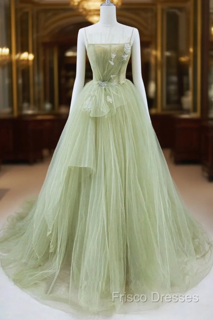 Tulle Long Formal Prom Dress A-Line Green Long Formal Dress