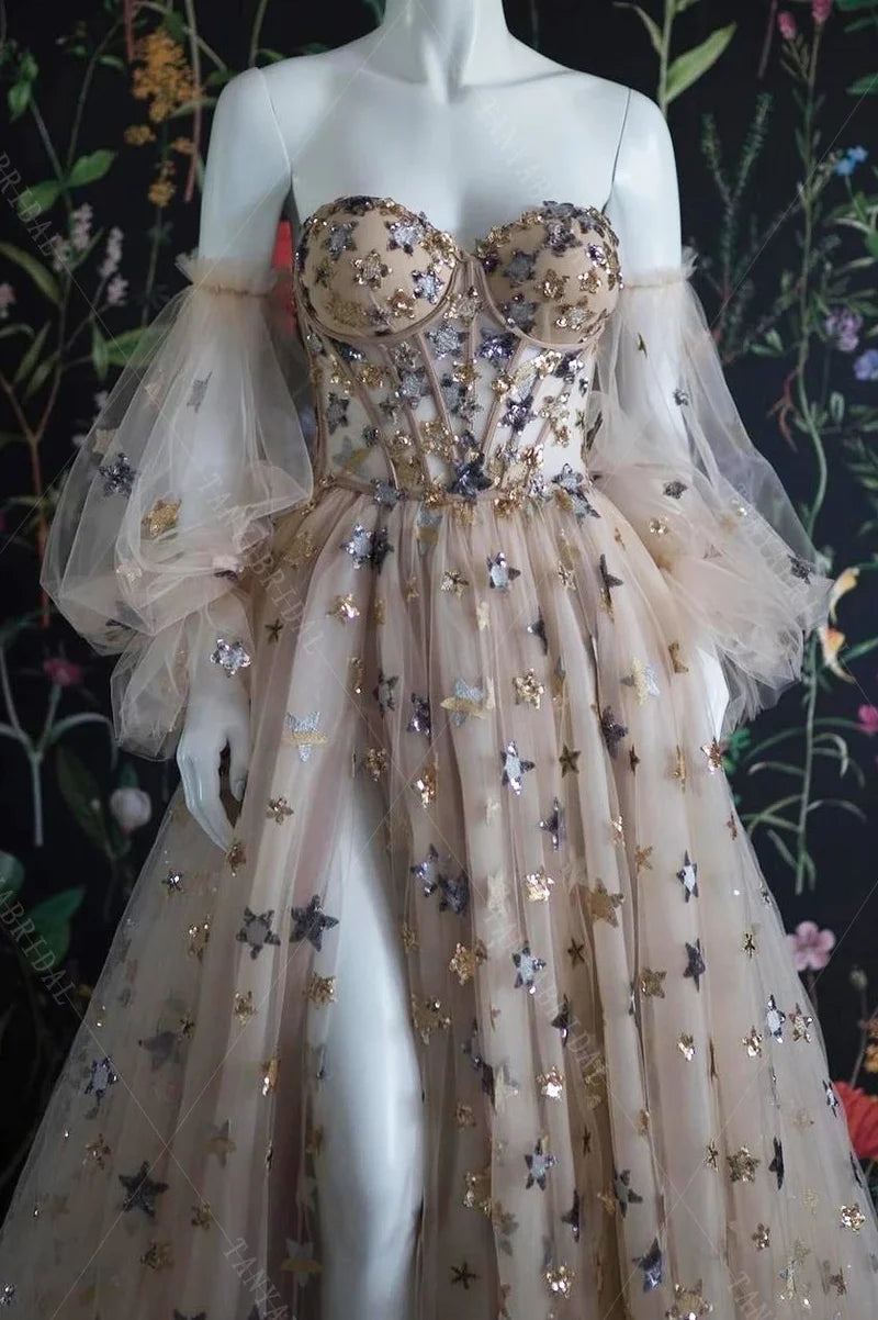 Light Color Exquisite Elegant Fashion Long Tulle Ball Gown Evening Dress