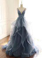 Tulle Long Formal Prom Dress With Spaghetti Straps And Ruffled Floor Length Skirt