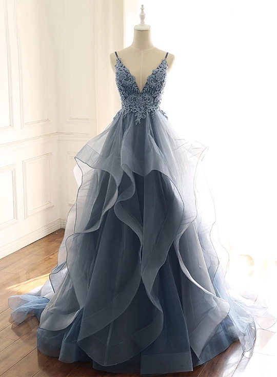 Tulle Long Prom Dress With Spaghetti Straps And Ruffled Floor Length Skirt Secondary image