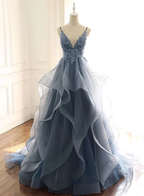 Tulle Long Prom Dress With Spaghetti Straps And Ruffled Floor Length Skirt