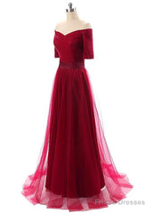 Tulle Off-The-Shoulder Evening Dresses With Pleats