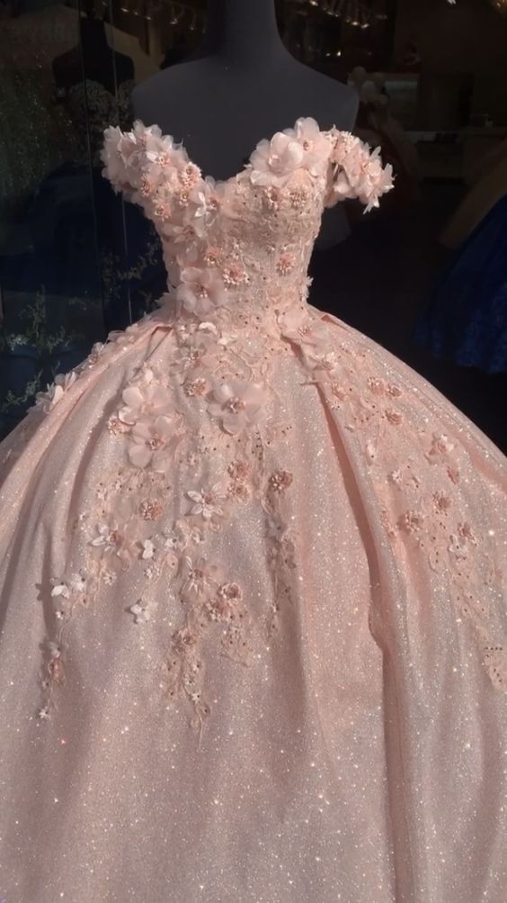 Tulle Princess Off Shoulder Long Formal Prom Dress, Long Strapless Pink Flower Appliqu¨¦S Evening Dress Secondary image