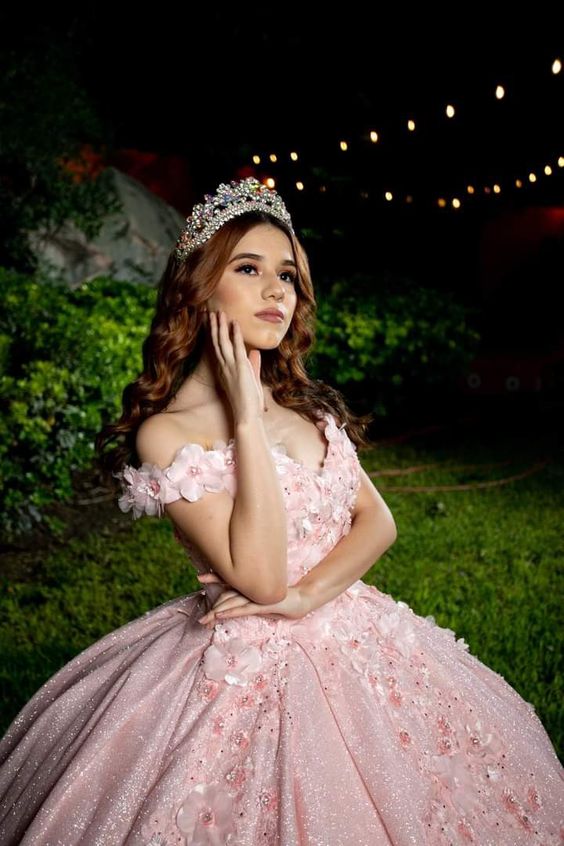 Tulle Princess Off Shoulder Long Formal Prom Dress, Long Strapless Pink Flower Appliqu¨¦S Evening Dress