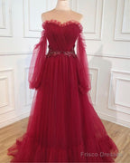 Tulle Princess Prom Dresses Ruffles Sweetheart Puffy Sleeves