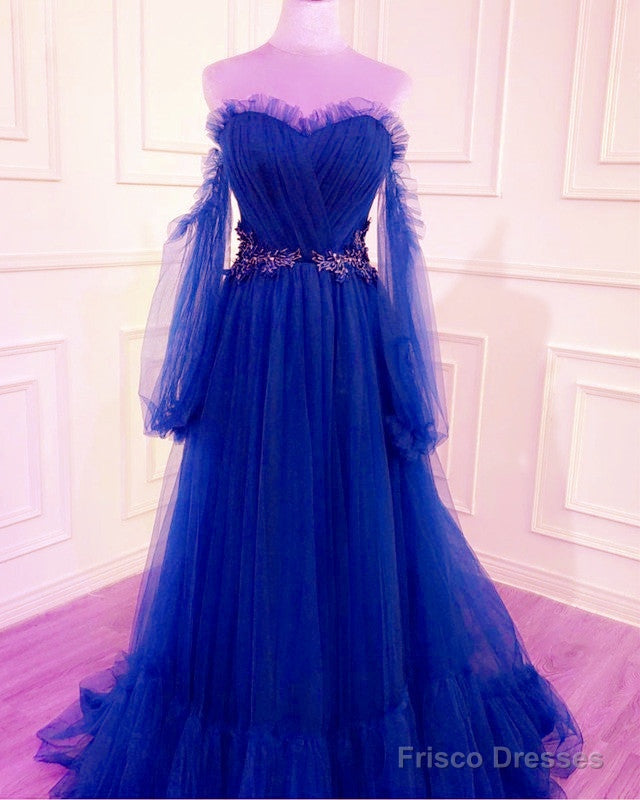 Tulle Princess Prom Dresses Ruffles Sweetheart Puffy Sleeves