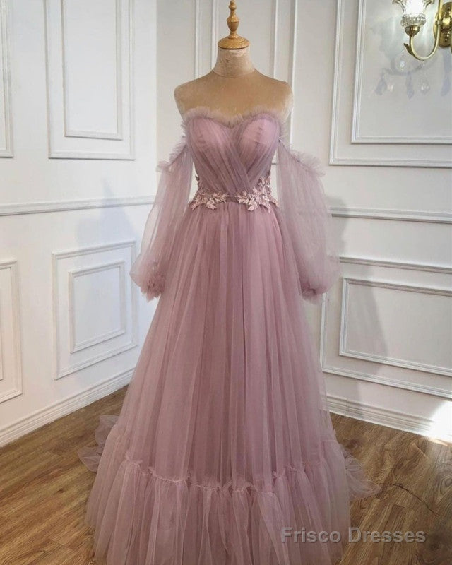 Tulle Princess Prom Dresses Ruffles Sweetheart Puffy Sleeves Main image