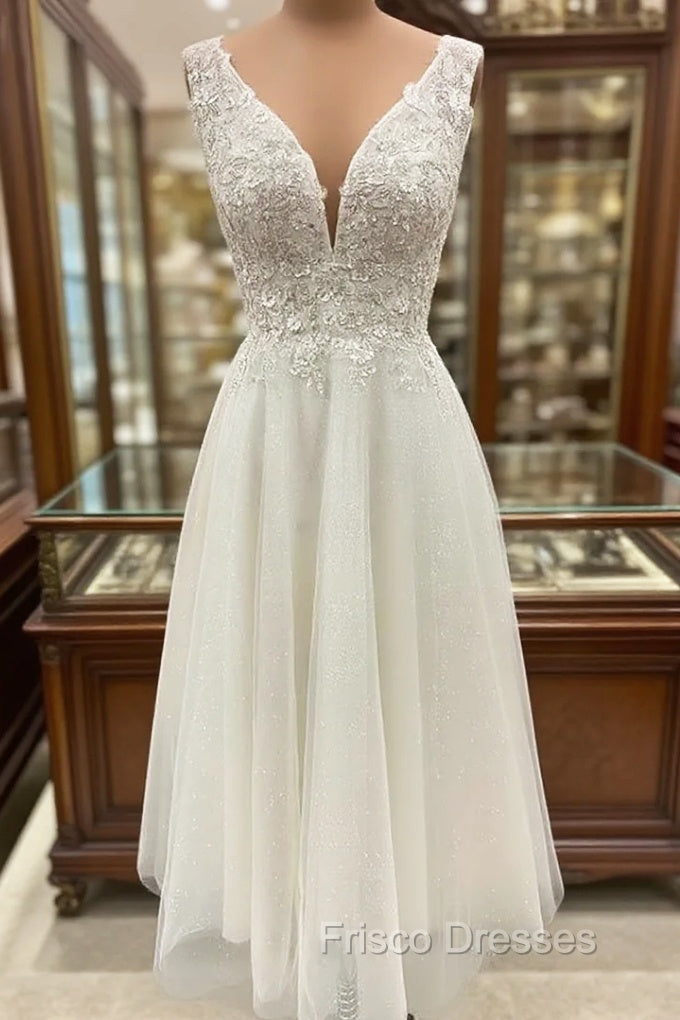 Tulle Formal Prom Dress A-line Tea-Length With Appliqued Glitter Main image