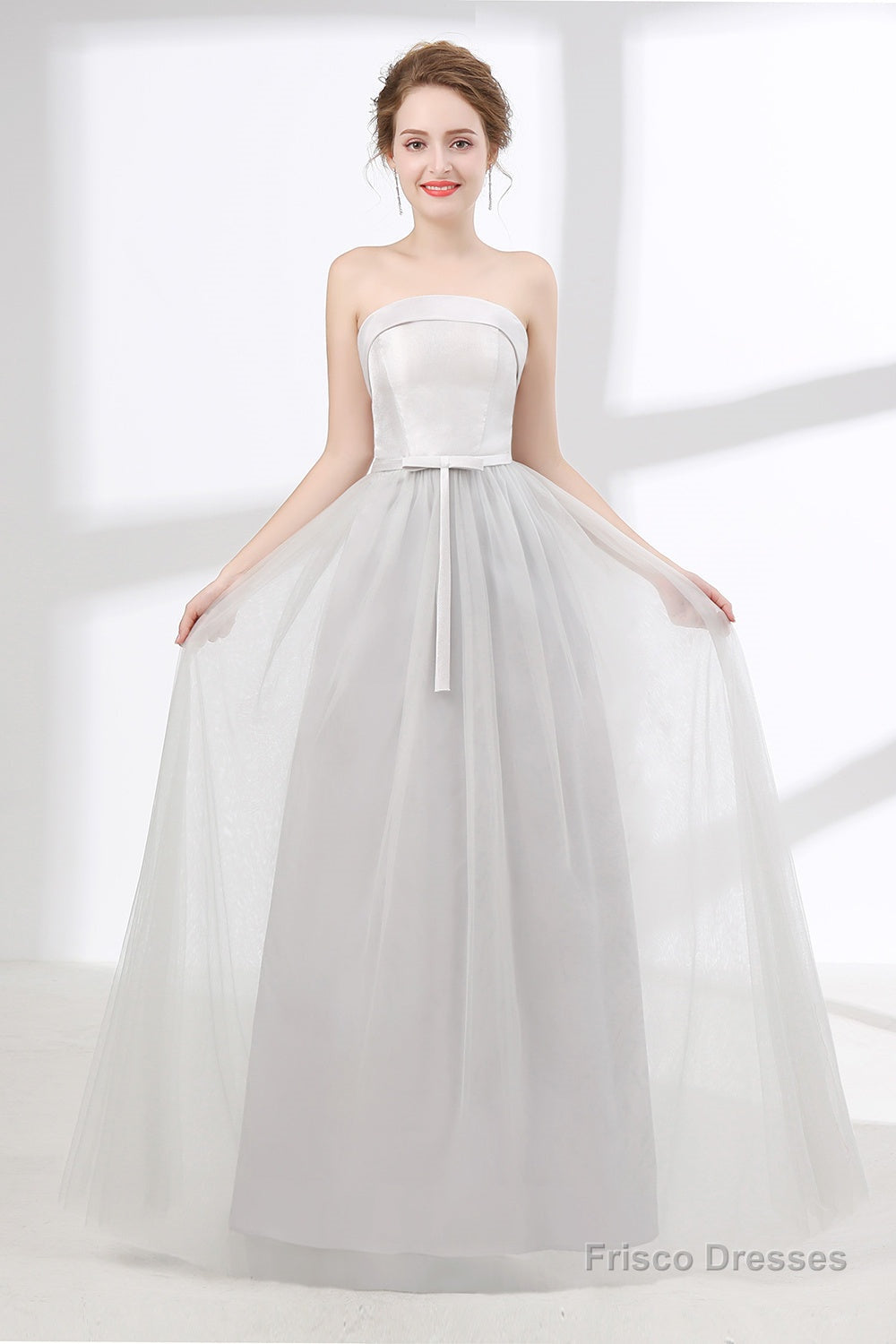 Tulle & Satin Strapless Neckline A-line Bridesmaid Dresses With Bowknot