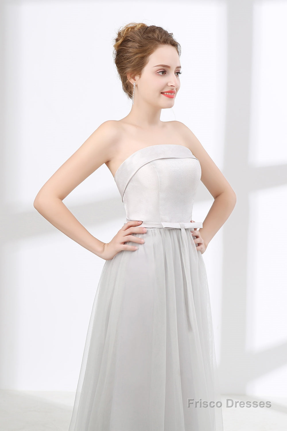 Tulle & Satin Strapless Neckline A-line Bridesmaid Dresses With Bowknot
