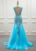 Tulle Scoop Mermaid Formal Dress With Beaded Lace Appliques