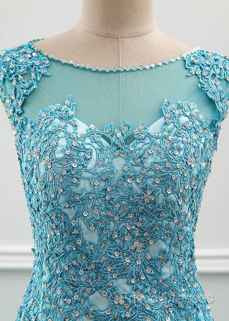 Tulle Scoop Mermaid Formal Dress With Beaded Lace Appliques