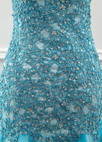 Tulle Scoop Mermaid Formal Dress With Beaded Lace Appliques