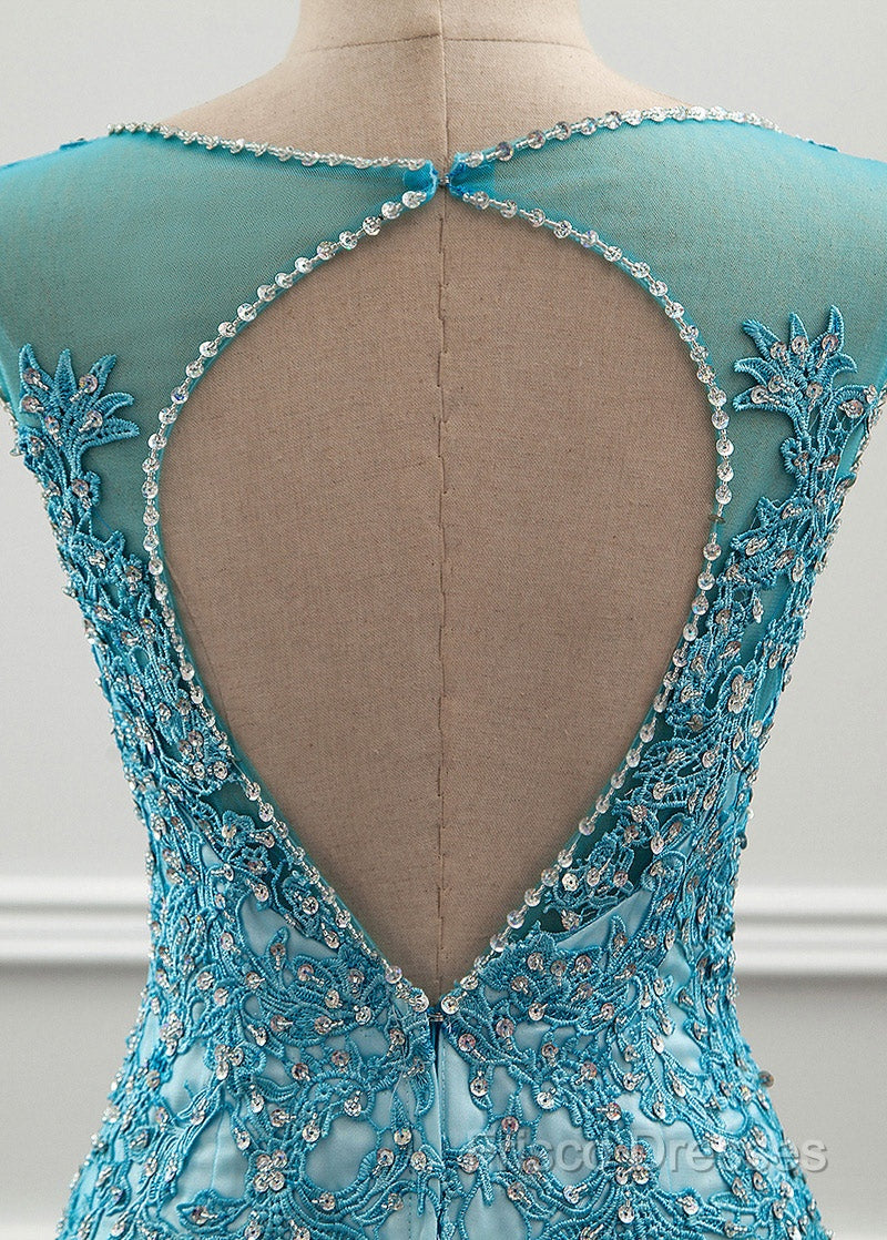 Tulle Scoop Mermaid Formal Dress With Beaded Lace Appliques