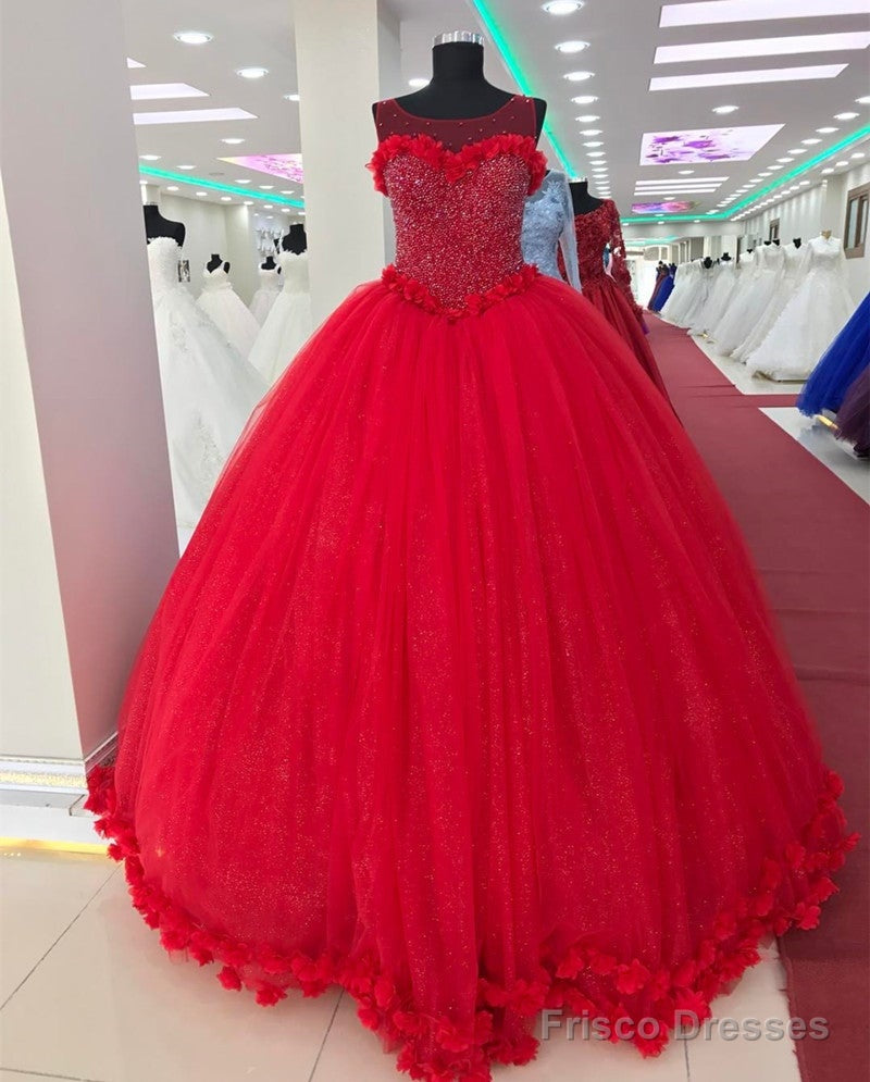 Tulle Scoop Neck Crystal Beaded Bodice Ball Gowns Flower Wedding Dresses Secondary image