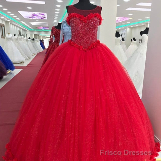Tulle Scoop Neck Crystal Beaded Bodice Ball Gowns Flower Wedding Dresses