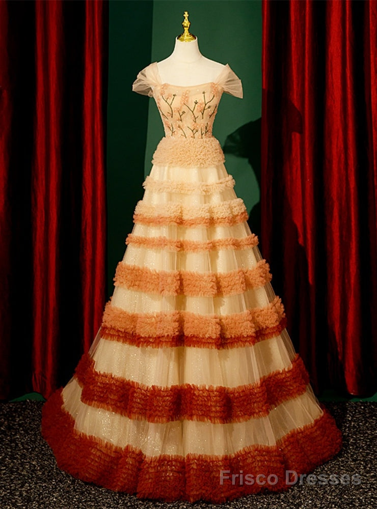 Tulle Sequins Off the Shoulder Beading Prom Dress Main image