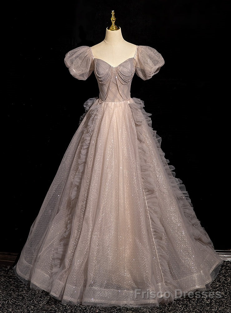 Tulle Sequins Puff Sleeve Beading Prom Dress Main image