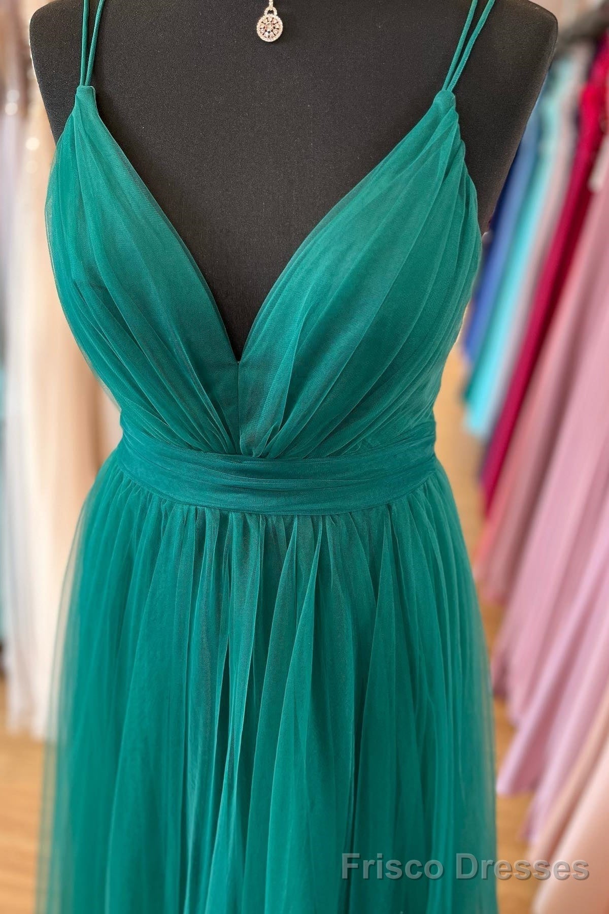 Tulle Skirt Dark Blue Prom Dresses With V-Neckline Secondary image