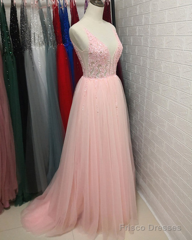 Tulle Split Dresses Crystal Beaded V Neck