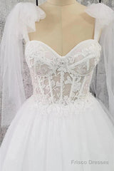Tulle Sweetheart Lace-Up A-Line Long Wedding Dress