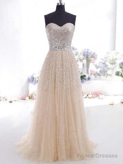 Tulle Sweetheart Sleeveless A-Line Floor-Length With Sequin Dresses