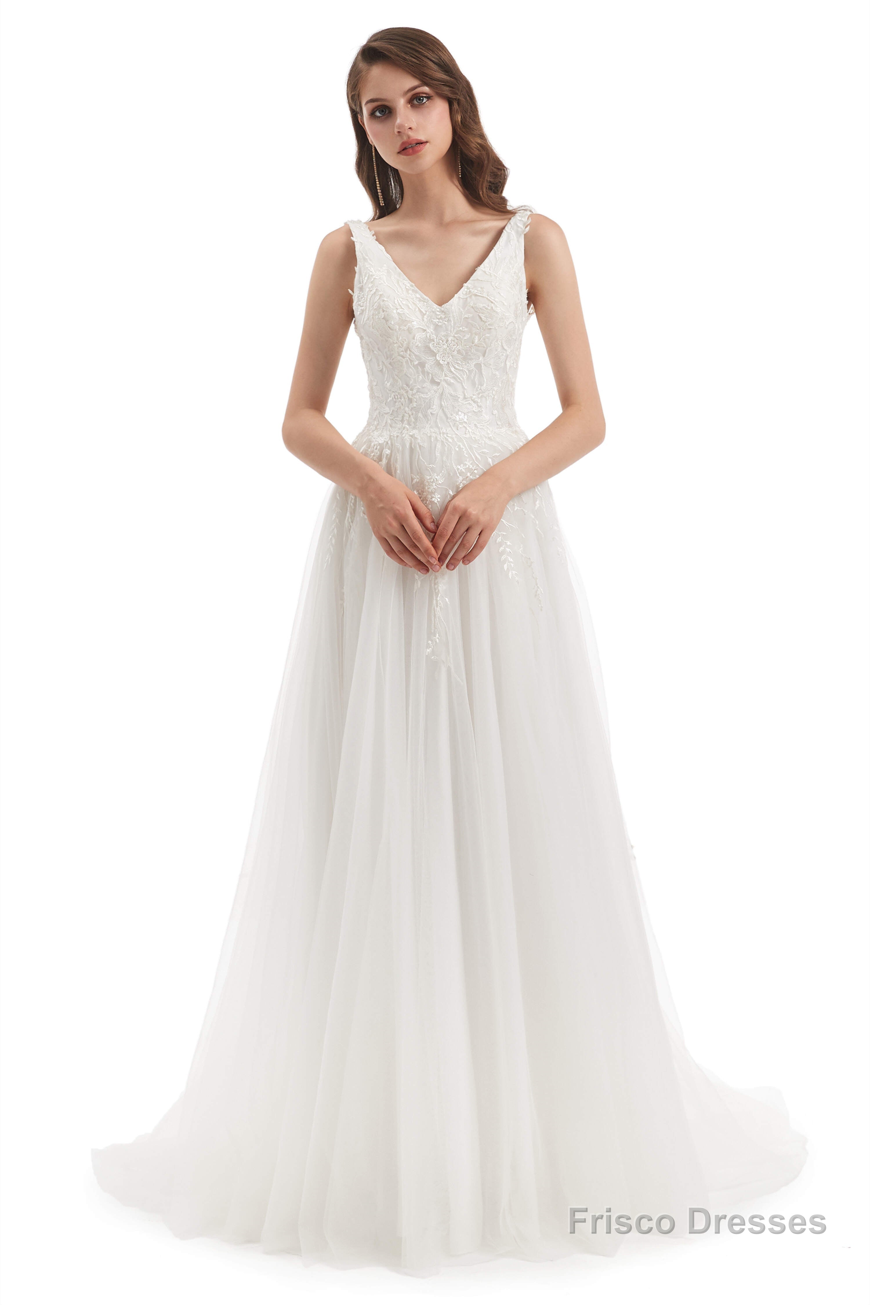Tulle Lace V-neck Backless Wedding Dresses Main image