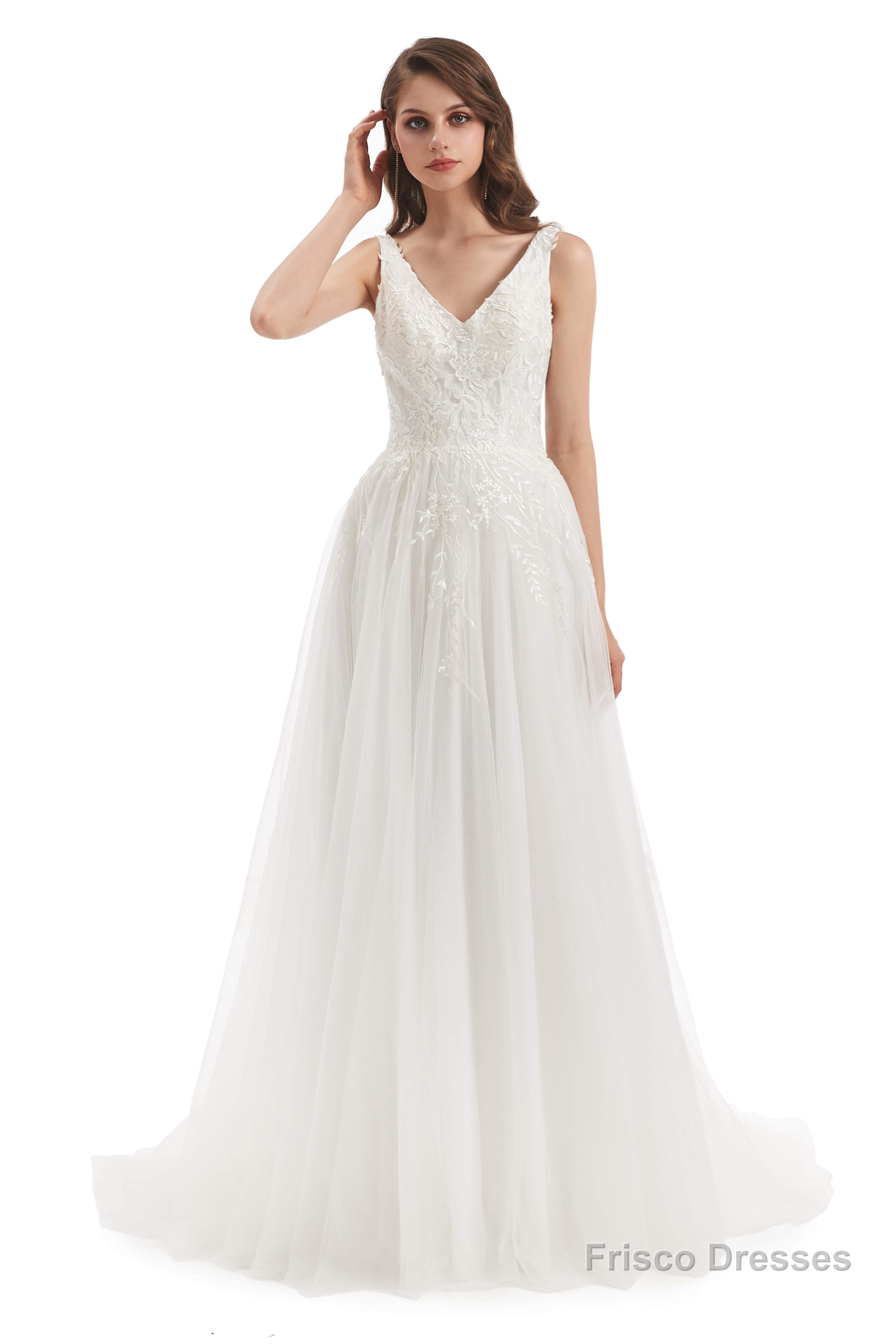 Tulle Lace V-neck Backless Wedding Dresses Secondary image