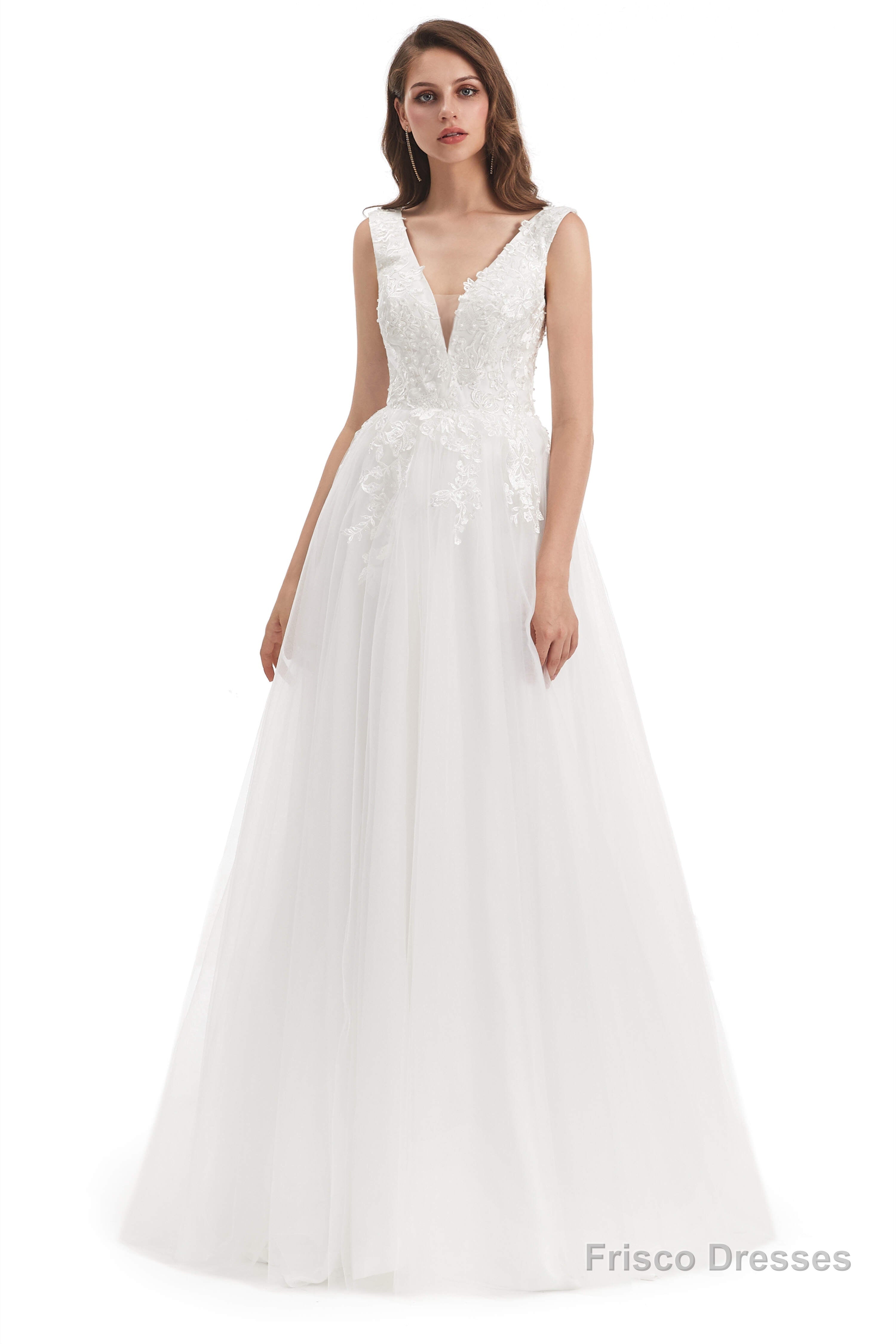 Tulle V-neck Backless Appliques Wedding Dresses Secondary image