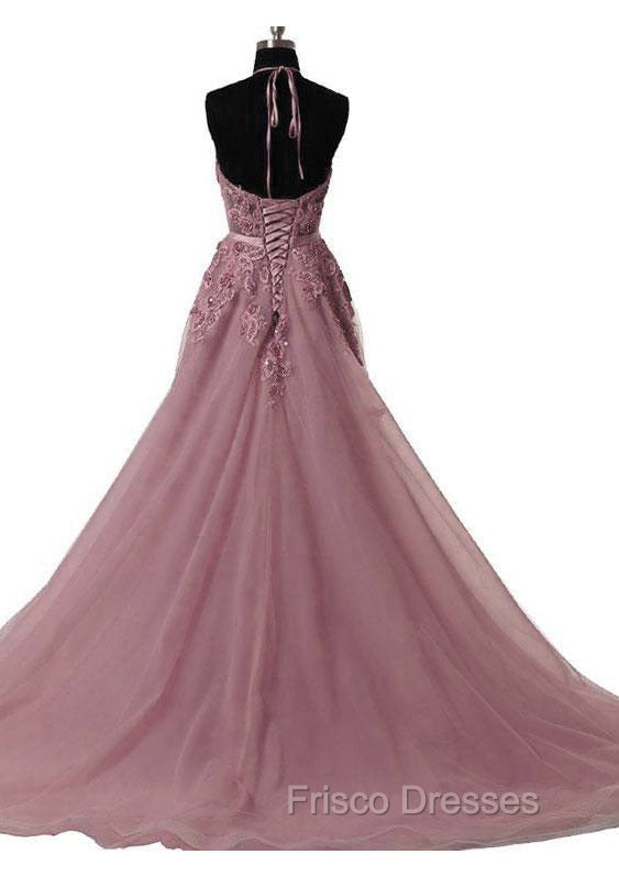 Tulle Wisteria Formal Prom Dress A-Line/Princess Scoop Neck Court Train With Appliqued Secondary image