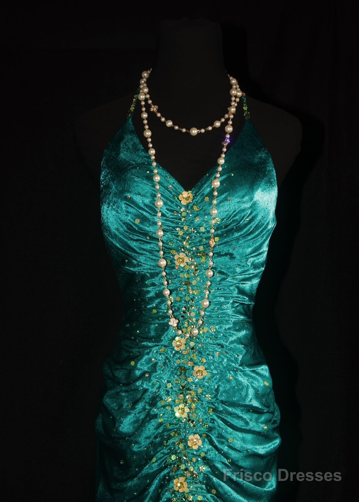 Turqoise Mermaid Halter Satin Beaded Long Prom Dress Retro V-Neck Rhinestone Evening Gown